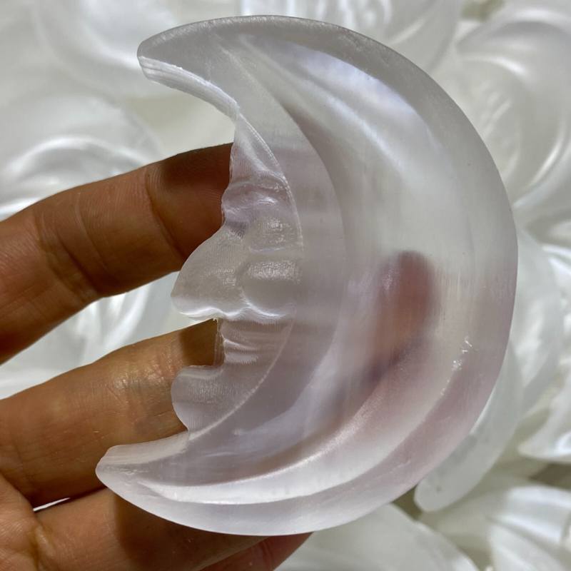 Natural Gypsum Selenite moon Hand Carved Quartz Crystal Reiki healing 1PC