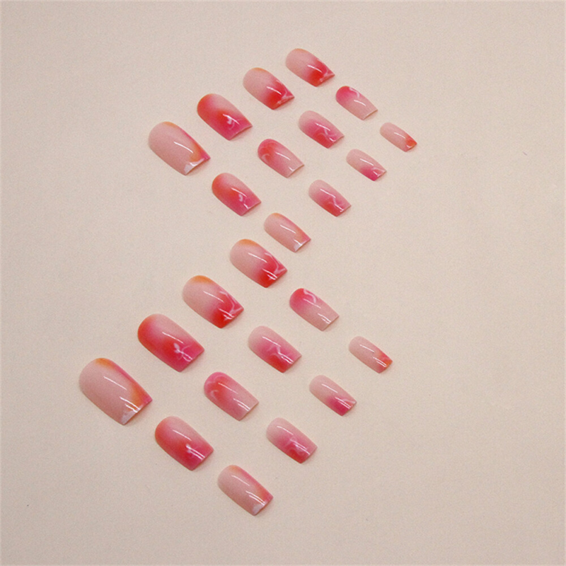Warm Color Blooming False Nail Medium Square Press on Nails for Nail Art 24pcs