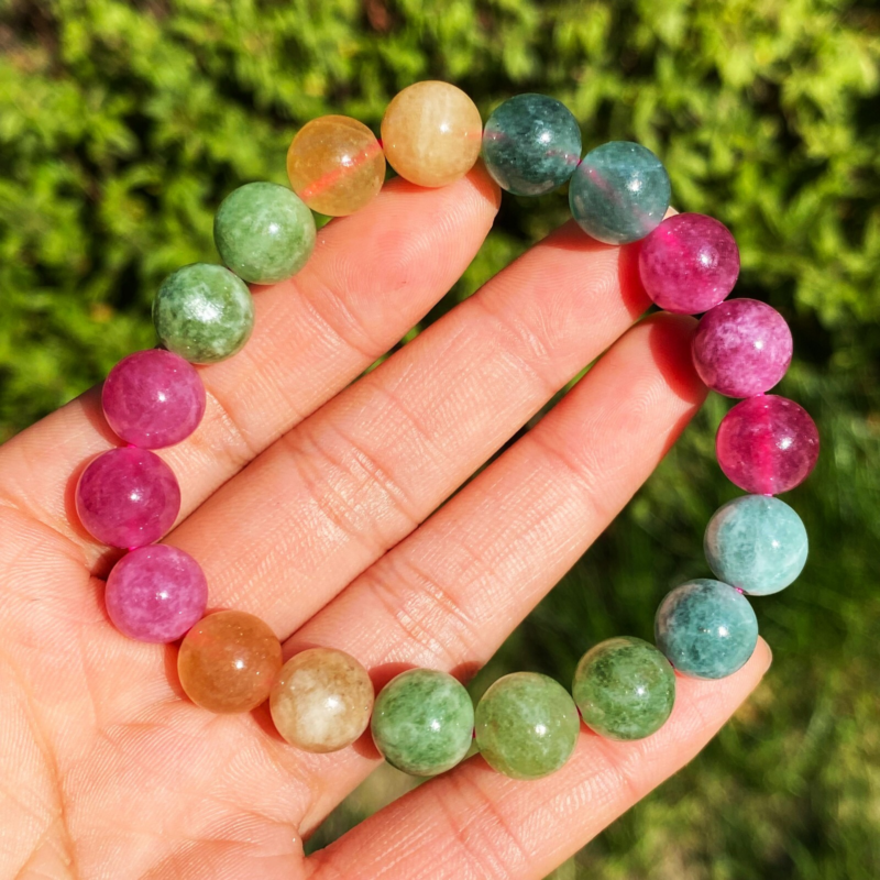 10mm Natural Color Tourmaline Crystal Women Beads Bracelet AAA