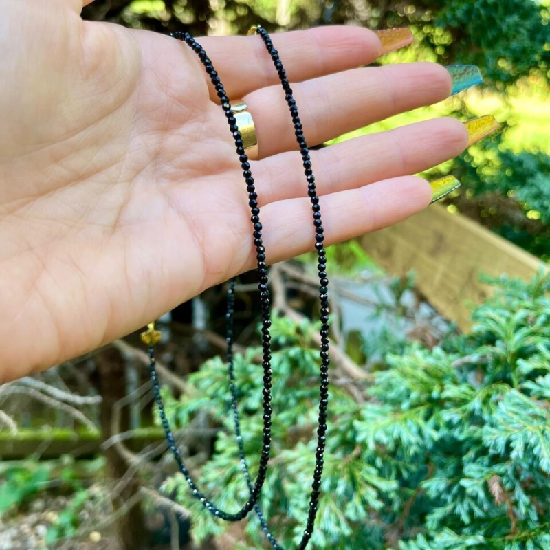 3mm Black Spinel Choker necklace minimalist crystal healing natural stone 18"