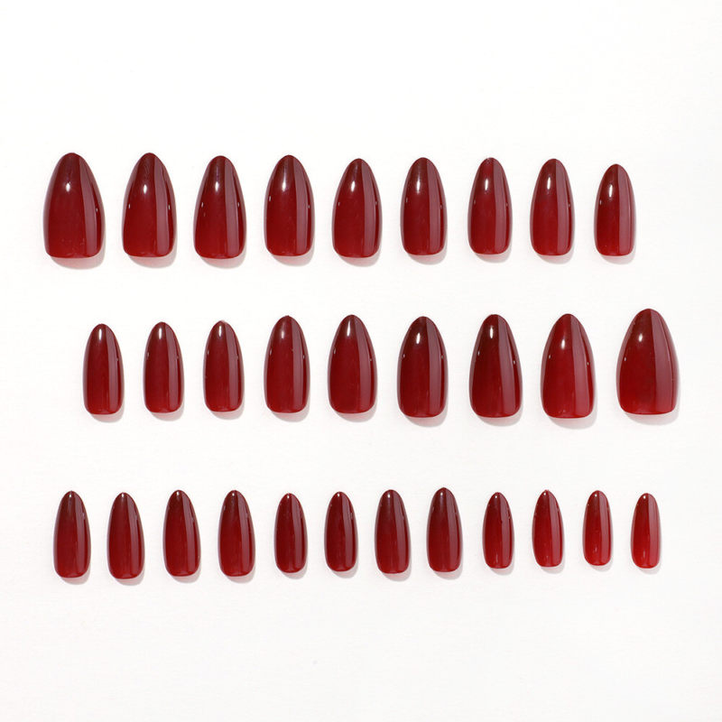 Festival Cherry Red False Nail Short Almond Press on Nails for Nail Art 24pcs