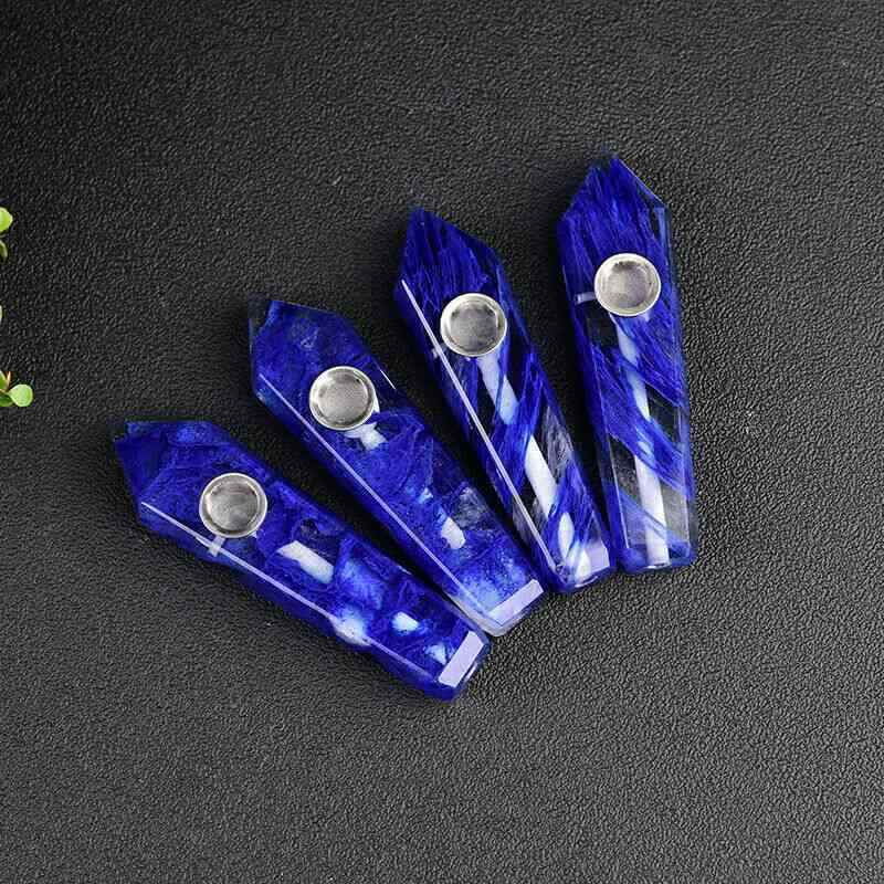 Natural Blue Melting Stone Smoking Pipe Quartz Crystal Wand Point Reiki Obelisk