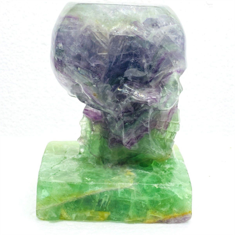 1530g Natural Beantiful Fluorite Quartz Skull Hand Carved Crystal Healing Skull