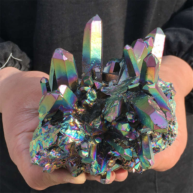 580g Electroplate Rainbow cluster quartz crystal mineral specimen reiki healing