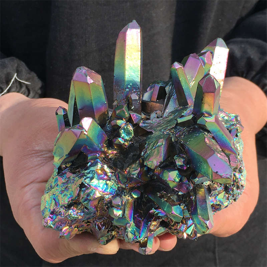 580g Electroplate Rainbow cluster quartz crystal mineral specimen reiki healing