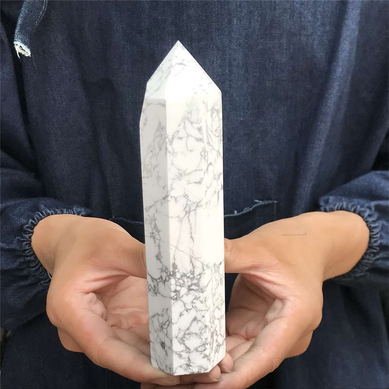 590g Howlite Obelisk Quartz Crystal Wand Point Tower Decor Healing Gem