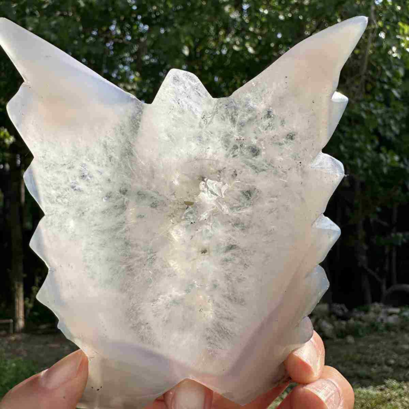 190g natural agate hand carved butterfly skull quartz crystal cluster reiki