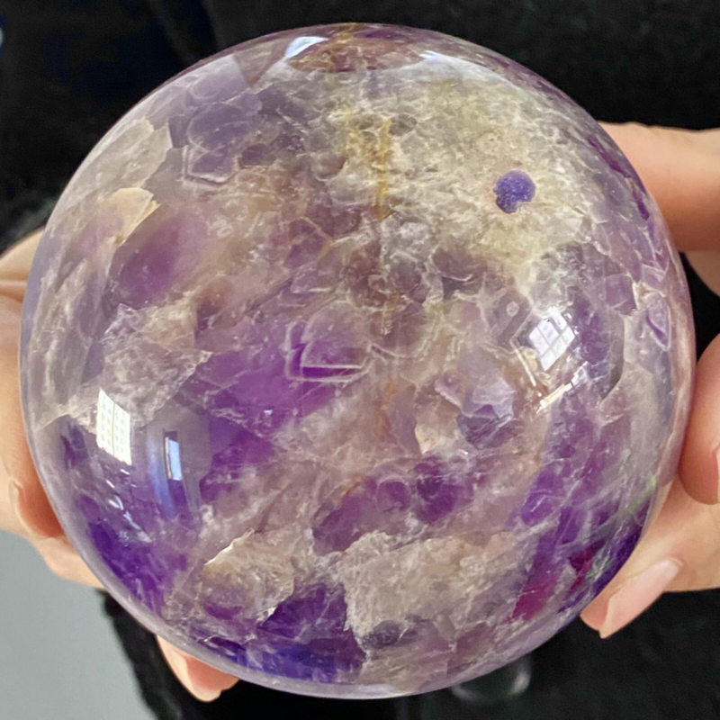 2.15LB Natural Dream Amethyst Sphere Polished Quartz Crystal Reiki Aura Healing