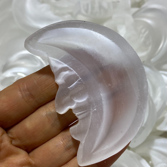 Natural Gypsum Selenite moon Hand Carved Quartz Crystal Reiki healing 1PC