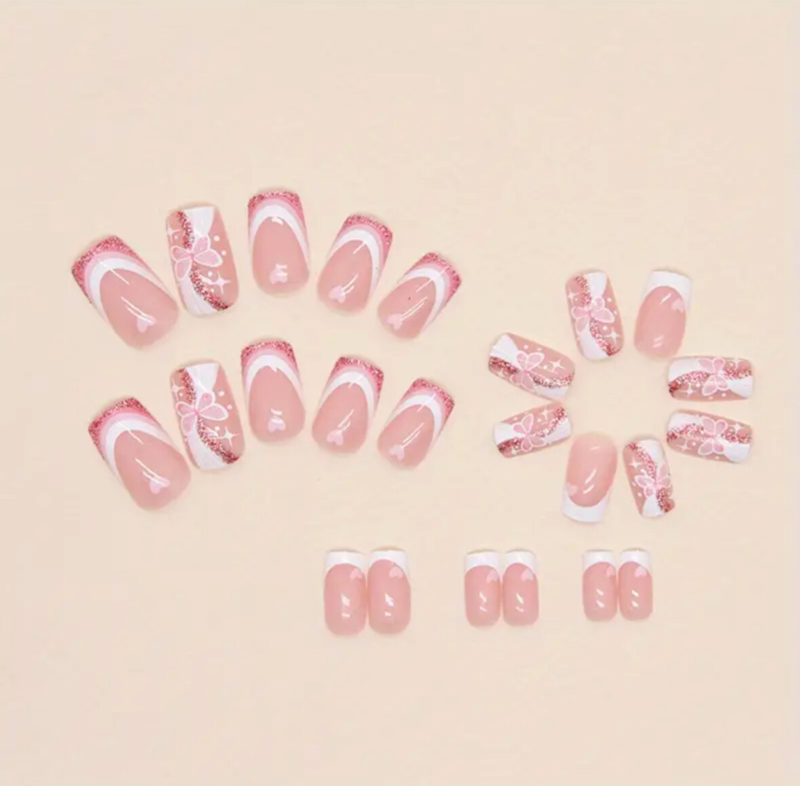 24pcs Press On False Finger Nails Fake Nails Glittered Solid Colours 52 Options