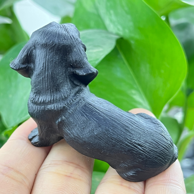 1pc Natural obsidian dachshund dog carved quartz crystal animal skull Reiki 2"