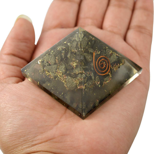 Natural Pyrite Orgone Pyramid For Reiki Healing Stone Color Golden