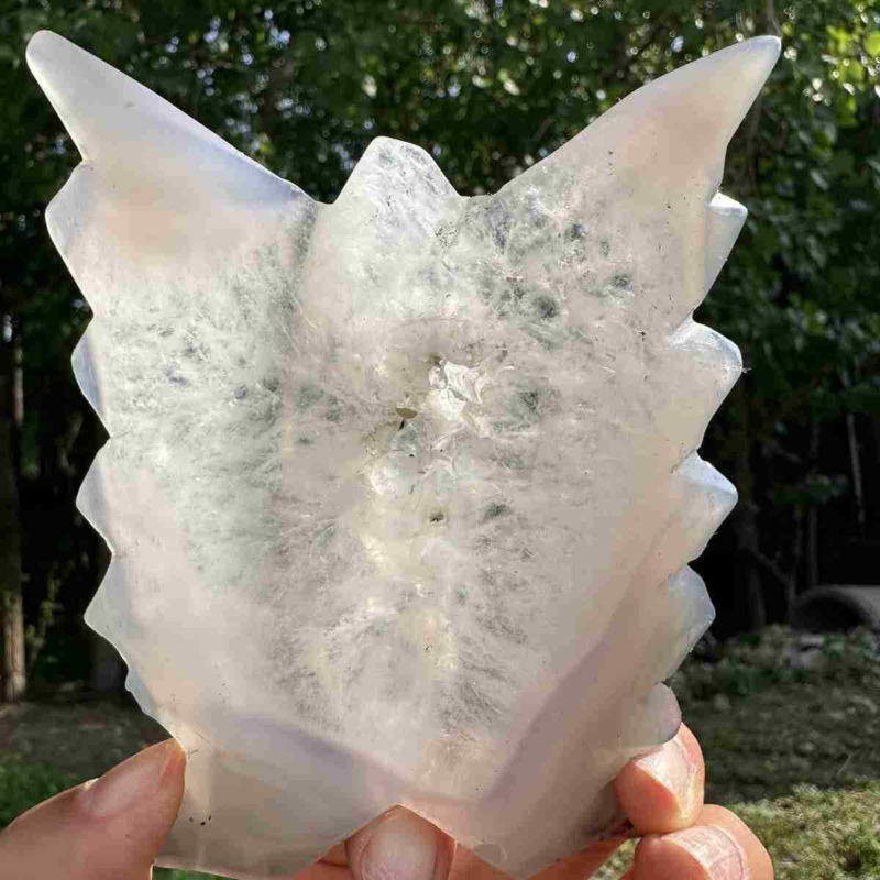 190g natural agate hand carved butterfly skull quartz crystal cluster reiki