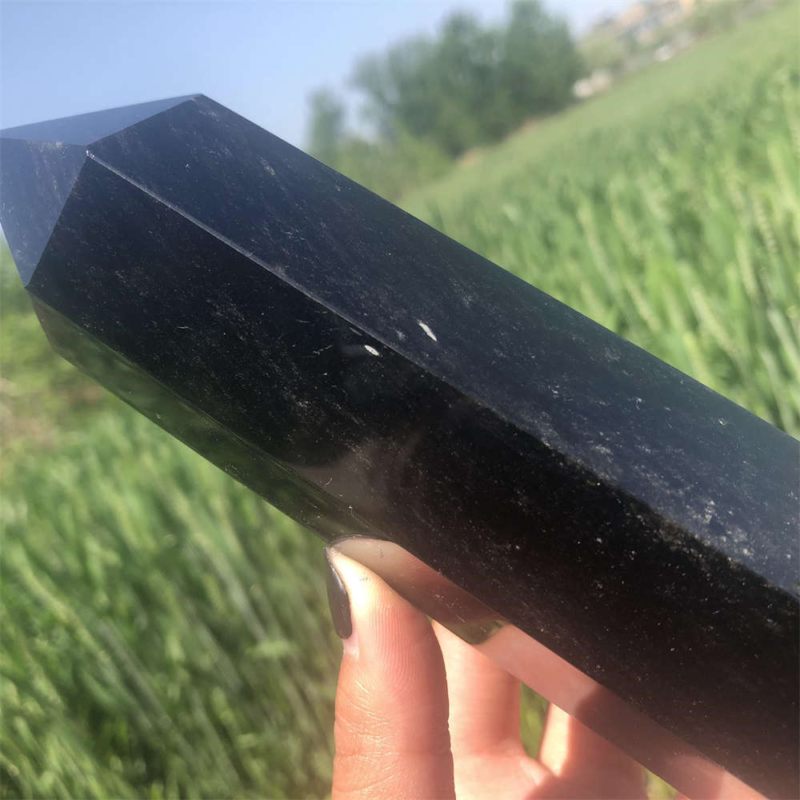 690g Natural Obsidian Obelisk Quartz Crystal Point Wand Tower Healing
