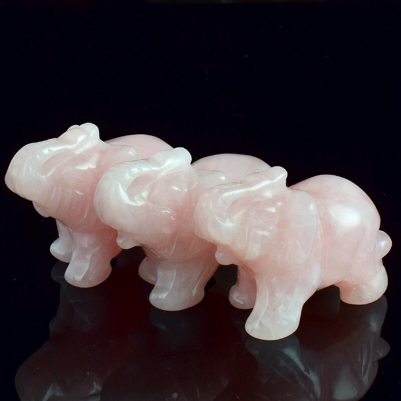 Natural Quartz Crystal Skull Carved Elephant Healing Gemstone Animal Sculpture