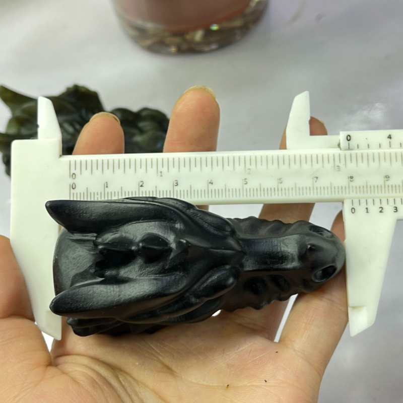 1pc Natural obsidian Dragon Carved quartz crystal animal skull Reiki gift 2.8"
