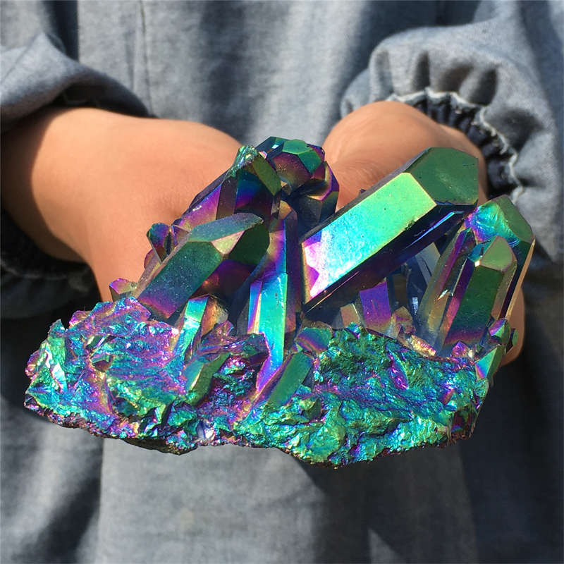 300g Electroplate Rainbow cluster quartz crystal mineral specimen reiki healing