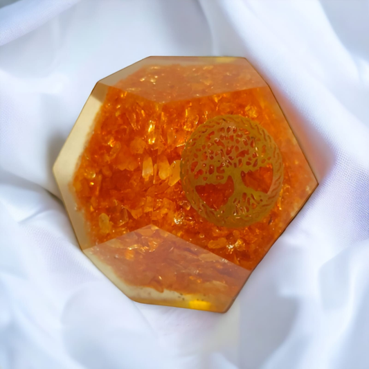 Orange Aventurine Orgonite Dodecahedron Crystal Tree Of Life Healing 40-45MM