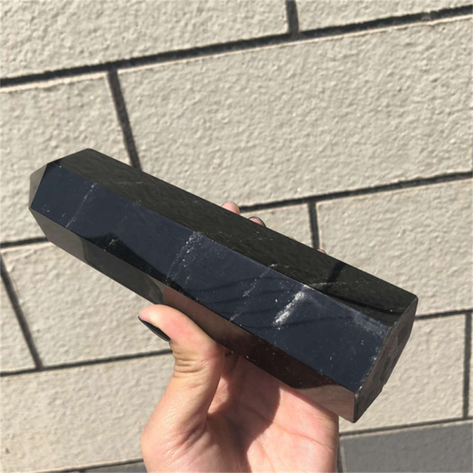 510g Natural Obsidian Obelisk Quartz Crystal Point Wand Tower Healing