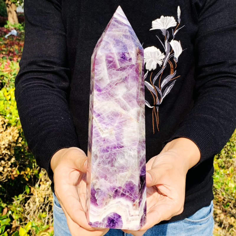 4.26LB Natural Dream Amethyst Quartz Crystal Obelisk Wand Point Healing Stone