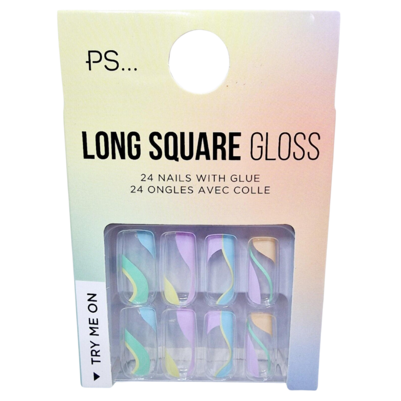 False Nails Press On Fake Tips Stick Coffin Square Full Cover Primark Glue 24pk