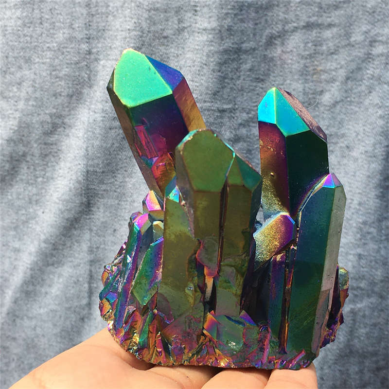 310g Electroplate Rainbow cluster quartz crystal mineral specimen reiki healing