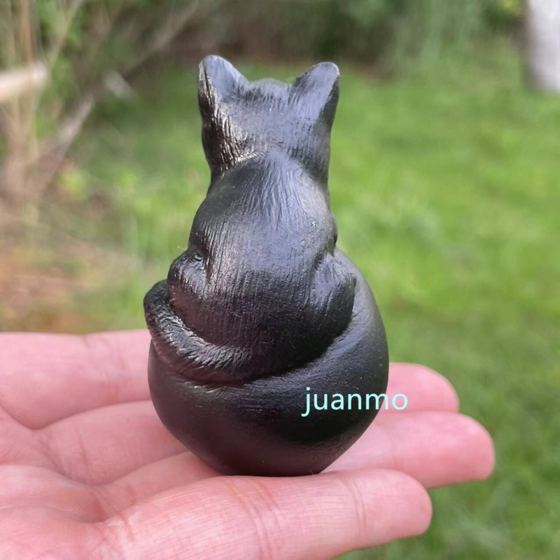 2"Natural obsidian quartz hand carved cat skull gift crystal reiki healing1pc