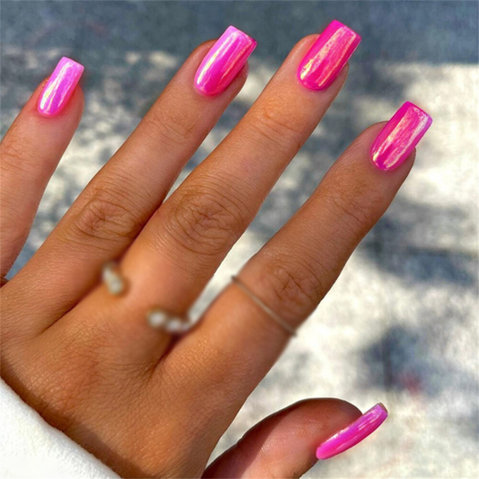 Stylish Pink Aurora Fake Nail Medium Square Press on Nails for Nail Art 24pcs