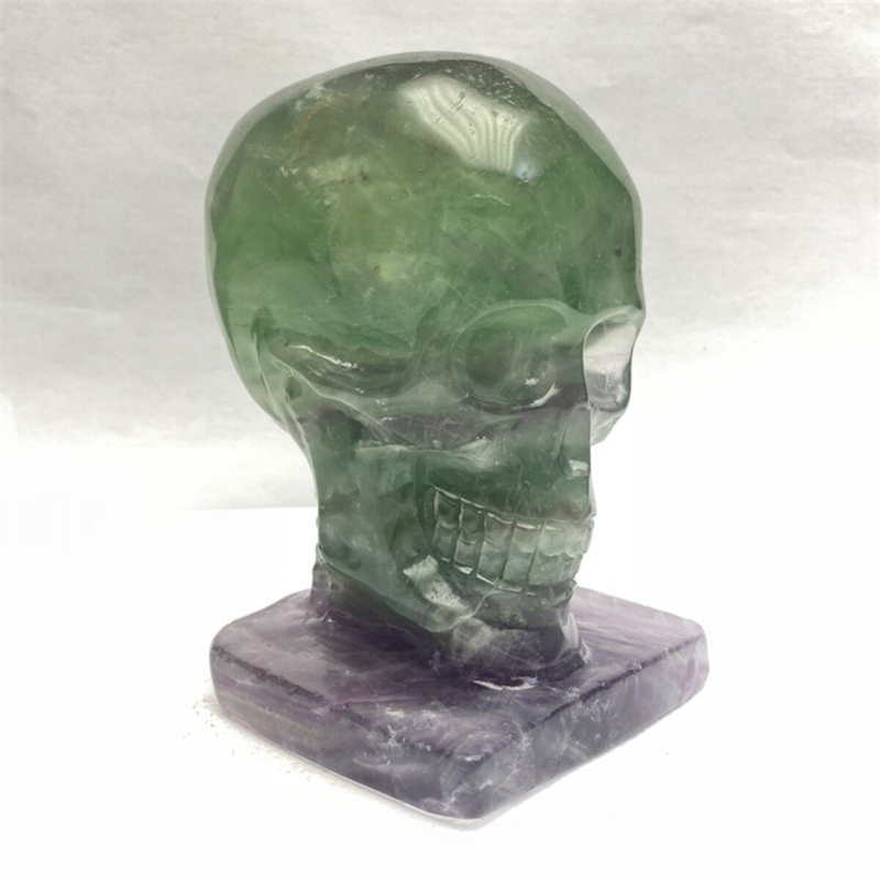 1330g Natural Beantiful Fluorite Quartz Skull Hand Carved Crystal Healing Skull