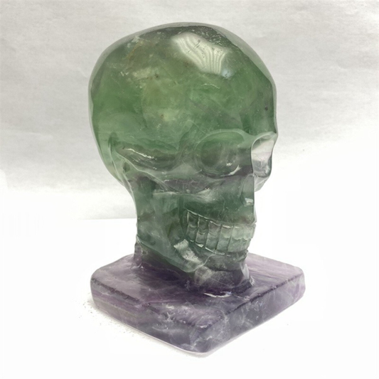 1330g Natural Beantiful Fluorite Quartz Skull Hand Carved Crystal Healing Skull