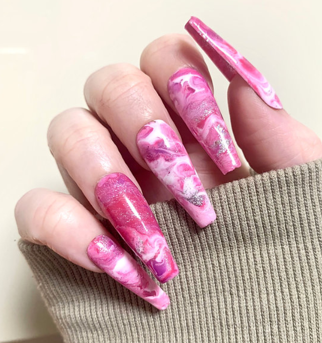 Purple Pink Marble Dream False Press On Nails Set