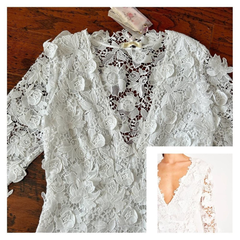 LoveShackFancy Bridal Sylvester Lace Guipure Plunge V Wedding Gown Size 14 NWT