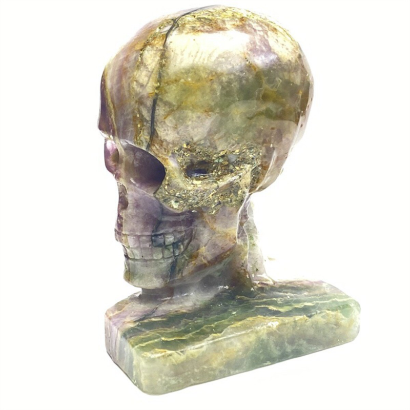 1340g Natural Beantiful Fluorite Quartz Skull Hand Carved Crystal Healing Skull