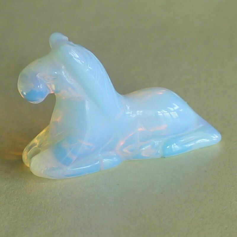 5pc Carved gemstone crystal opalite black obsidian horse figurine animal carving