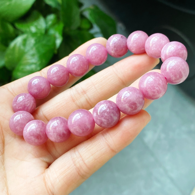12mm Genuine Natural Pink Rose Crystal Round Beads Bracelet