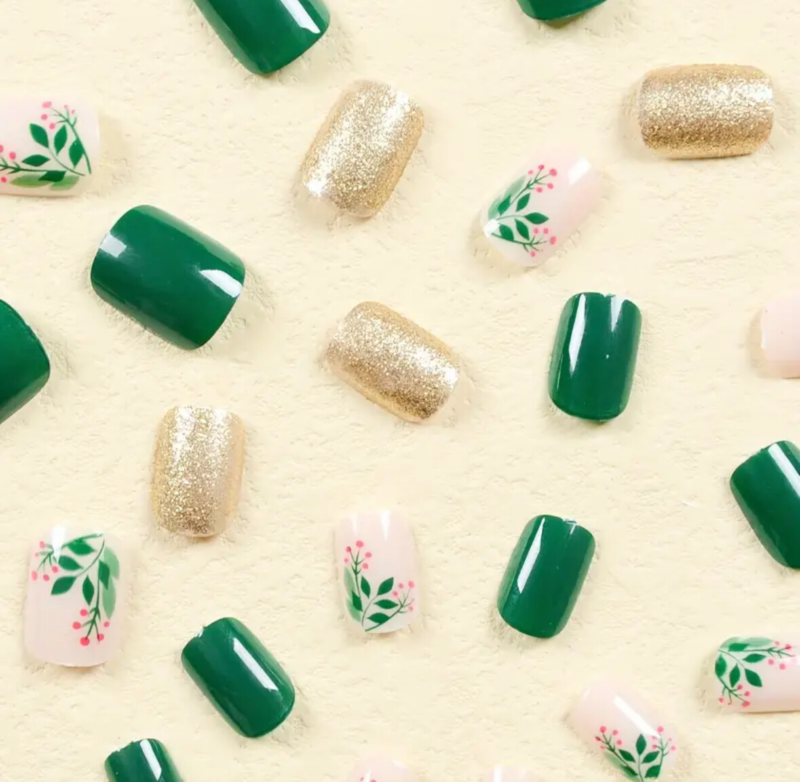 24pcs Press On False Finger Nails Fake Nails Glittered Solid Colours 52 Options