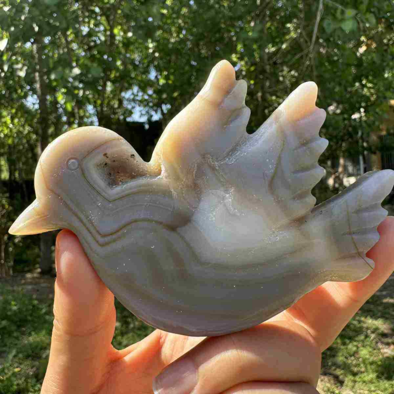 145g natural agate hand carved bird skull quartz crystal cluster reiki