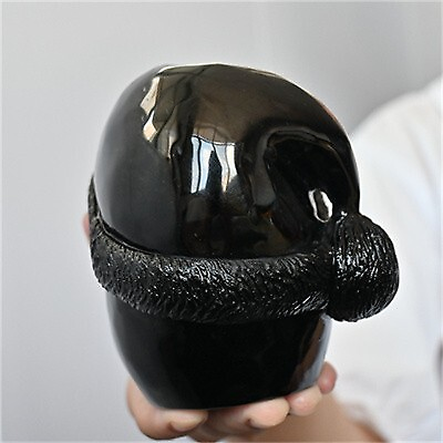 1.25kg Hand Carved Natural Obsidian Santa Hat Skull Reiki Crystal Skull decor Gi