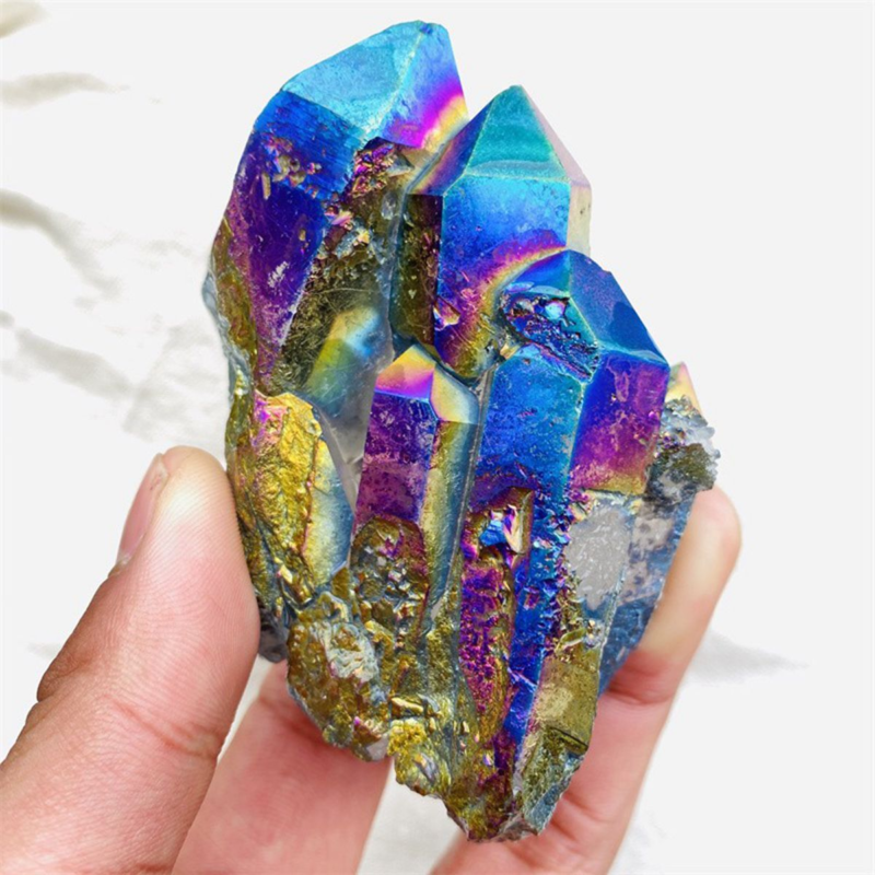 120gColor Flame Aura Electroplate Quartz Crystal Cluster Specimen Healing Stone