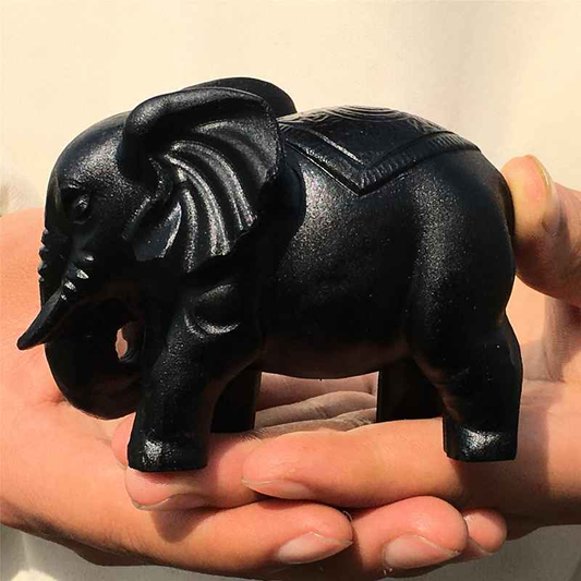 0.35kg Natural obsidian elephant carved Quartz Crystal skull Healing