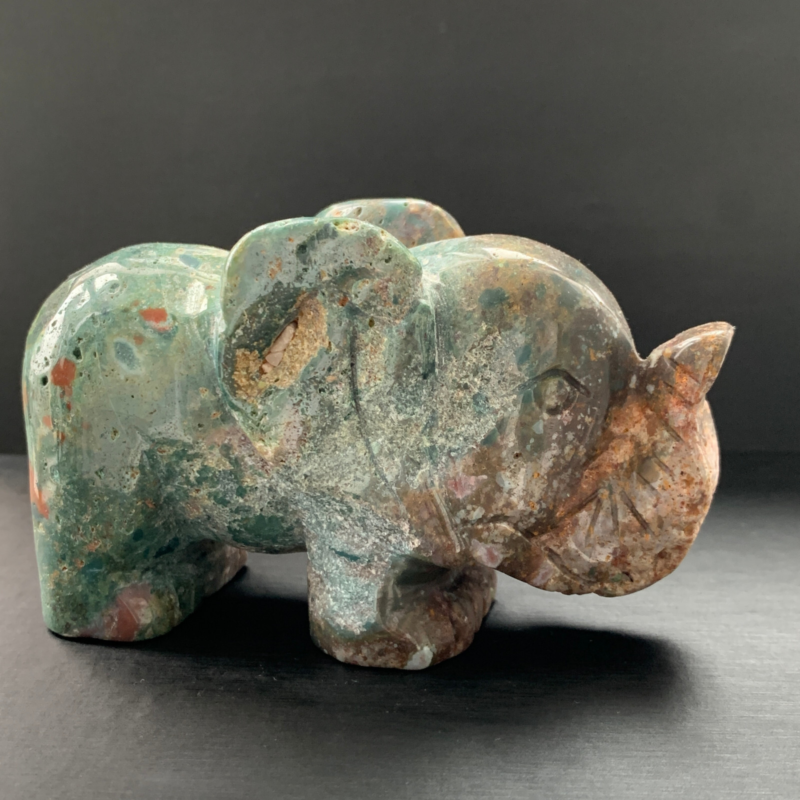 438GNatural Ocean Jasper Quartz Carved Elephant Skull Crystal Reiki Healing Gemstone