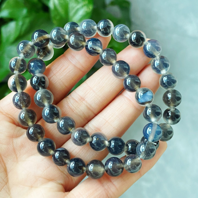8mm 2Pcs Natural Black Sugar Heart Agate Quartz Crystal Bracelet