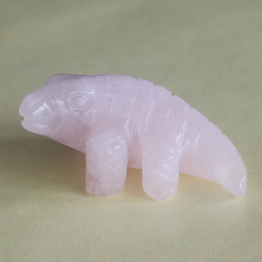 1.6&apos;&apos; Carved crystal rose quartz crocodilian figurine animal carving decor