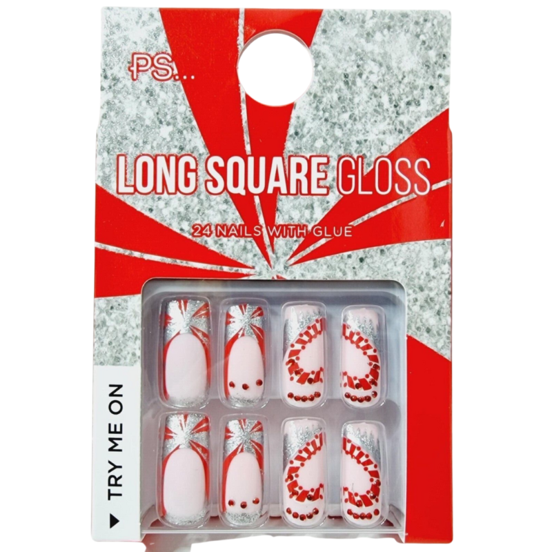 False Nails Press On Fake Tips Stick Coffin Square Full Cover Primark Glue 24pk