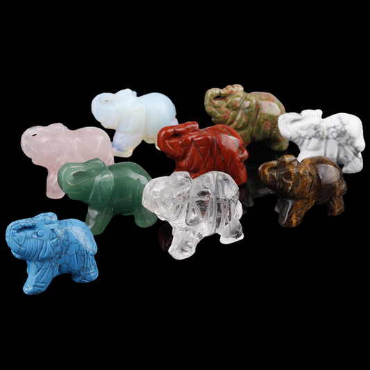 Natural Quartz Crystal Skull Carved Elephant Healing Gemstone Animal Sculpture