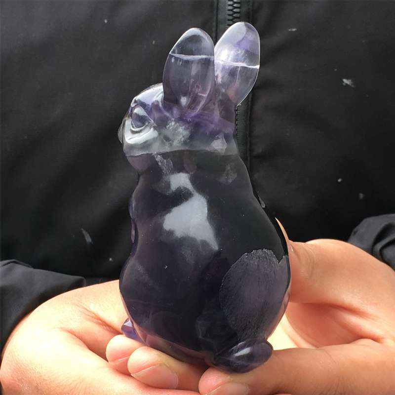 0.34kg Natural fluorite rabbit carved Quartz Crystal skull Healing