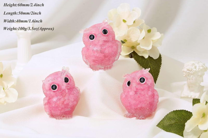 Rose Quartz 2.4" Owl Statue Natural Healing Crystal Cute Owl Animal Pink Figurin