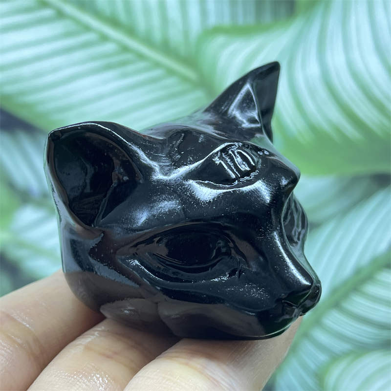 1pc Natural obsidian cat skull hand carved Quartz Crystal animal skull Reiki Hea