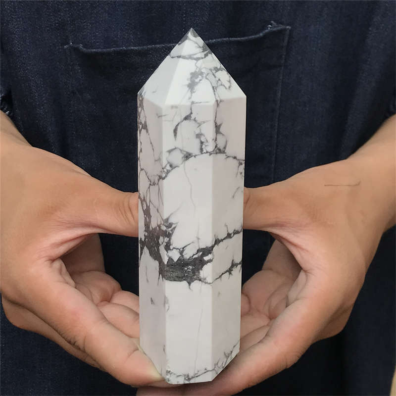 570g Howlite Obelisk Quartz Crystal Wand Point Tower Decor Healing Gem