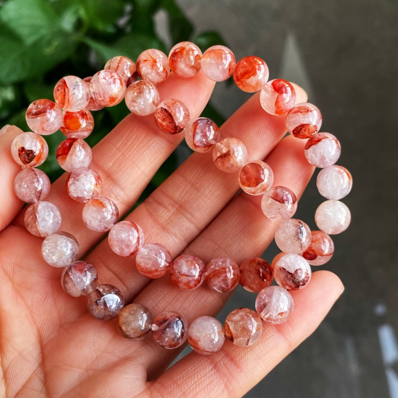 8.5mm 2pcs Natural Red Gelatinous Phantom Quartz Stretch Crystal Bracelet